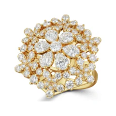 2.41 CTTW Pear Petal Starburst Flower Ring with Pave Accents in 10K Yellow Gold thumbnail 1