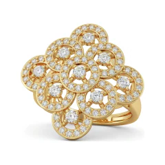 0.71 CTTW Four-Leaf Clover Halo Cluster Statement Ring in 10K Yellow Gold thumbnail 1