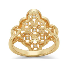 0.71 CTTW Four-Leaf Clover Halo Cluster Statement Ring in 10K Yellow Gold thumbnail 3