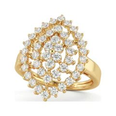 0.93 CTTW Marquise and Round Diamond Cluster Statement Ring in 10K Yellow Gold thumbnail 1