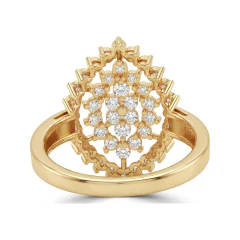 0.93 CTTW Marquise and Round Diamond Cluster Statement Ring in 10K Yellow Gold thumbnail 3