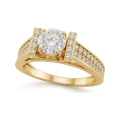 1.03 CTTW Accented Solitaire Ring with Bar-Set Multi-Row Pave in 10K Yellow Gold thumbnail 1