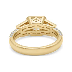 0.95 CTTW Princess-Cut Halo Engagement Ring | Split Shank, Baguette Accents in 10K Yellow Gold thumbnail 3