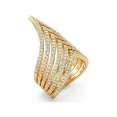 1.08 CTTW Pave Chevron Wide Band Ring | V-Shape Ring in 10K Yellow Gold thumbnail 2