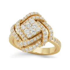 0.71 CTTW Domed Pave Diamond Cluster Cocktail Ring in 10K Yellow Gold thumbnail 1