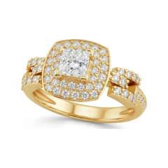0.81 CTTW Princess-Cut Halo Engagement Ring with Pave Split Shank in 10K Yellow Gold thumbnail 1
