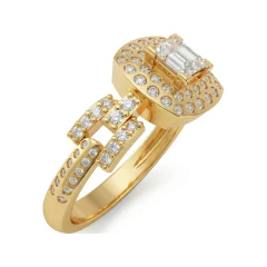 0.81 CTTW Princess-Cut Halo Engagement Ring with Pave Split Shank in 10K Yellow Gold thumbnail 2