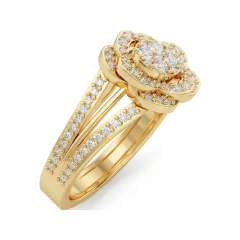 0.61 CTTW Filigree Halo Engagement Ring with Pave Band in 10K Yellow Gold thumbnail 2
