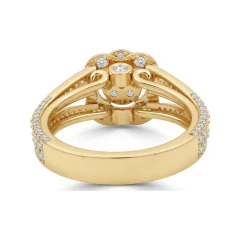 0.61 CTTW Filigree Halo Engagement Ring with Pave Band in 10K Yellow Gold thumbnail 3