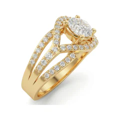 1.2 CTTW Round Halo Engagement Ring on Pave Split Shank in 10K Yellow Gold thumbnail 2