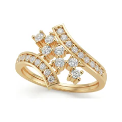 0.39 CTTW Chevron V-Shape Bypass Cluster Ring in 10K Yellow Gold thumbnail 1