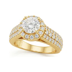 1.54 CTTW Double Halo Round Pave Engagement Ring in 10K Yellow Gold thumbnail 1