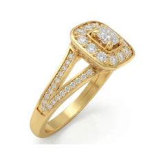 0.81 CTTW Cushion Halo Split Shank Pave Engagement Ring in 10K Yellow Gold thumbnail 2