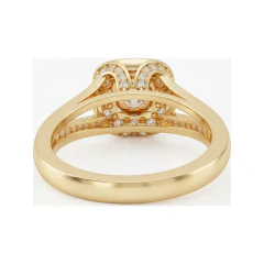 0.81 CTTW Cushion Halo Split Shank Pave Engagement Ring in 10K Yellow Gold thumbnail 3