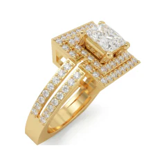 1.36 CTTW Princess Double Halo Engagement Ring | Split Shank in 10K Yellow Gold thumbnail 2