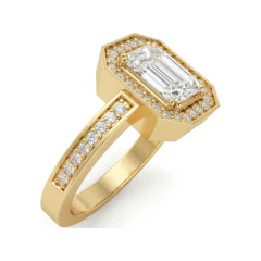 1.36 CTTW Vintage Emerald Cut Halo Engagement Ring in 10K Yellow Gold thumbnail 2