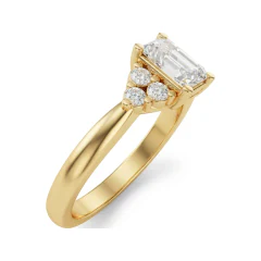 0.81 CTTW Emerald-Cut Cathedral Engagement Ring | Diamond Cluster in 10K Yellow Gold thumbnail 2