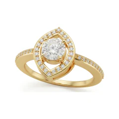 0.59 CTTW Round & Marquise Halo Pave Engagement Ring in 10K Yellow Gold thumbnail 1