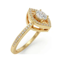0.59 CTTW Round & Marquise Halo Pave Engagement Ring in 10K Yellow Gold thumbnail 2