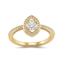 0.59 CTTW Round & Marquise Halo Pave Engagement Ring in 10K Yellow Gold thumbnail 3
