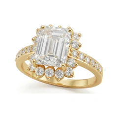 2.11 CTTW Radiant Cut Halo Engagement Ring with Pave Band in 10K Yellow Gold thumbnail 1