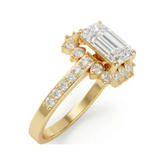 2.11 CTTW Radiant Cut Halo Engagement Ring with Pave Band in 10K Yellow Gold thumbnail 2