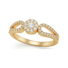 0.27 CTTW Three-Stone Halo Pave Engagement Ring in 10K Yellow Gold thumbnail 1