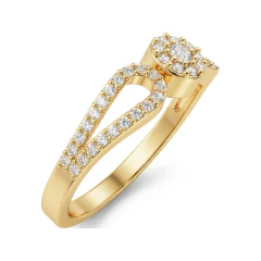 0.27 CTTW Three-Stone Halo Pave Engagement Ring in 10K Yellow Gold thumbnail 2