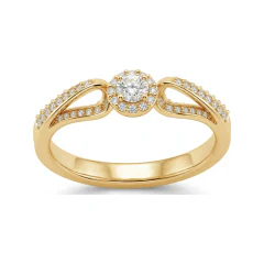 0.27 CTTW Three-Stone Halo Pave Engagement Ring in 10K Yellow Gold thumbnail 3