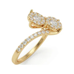 0.69 CTTW Two-Stone Bypass Halo Engagement Ring with Pave in 10K Yellow Gold thumbnail 2