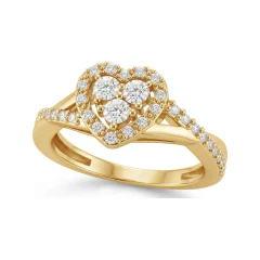0.2 CTTW Heart Cluster Bypass Engagement Ring in 10K Yellow Gold thumbnail 1