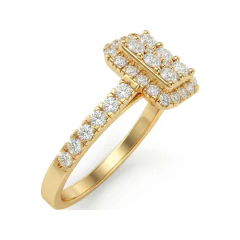 0.65 CTTW Rectangular Cluster Halo Engagement Ring in 10K Yellow Gold thumbnail 2