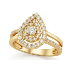 0.41 CTTW Pear Double Halo Engagement Ring | Pave Diamond Ring in 10K Yellow Gold thumbnail 1