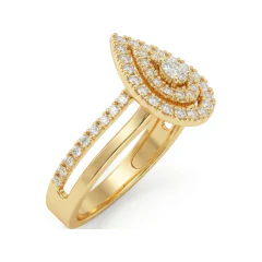 0.41 CTTW Pear Double Halo Engagement Ring | Pave Diamond Ring in 10K Yellow Gold thumbnail 2