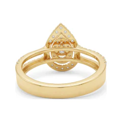 0.41 CTTW Pear Double Halo Engagement Ring | Pave Diamond Ring in 10K Yellow Gold thumbnail 3