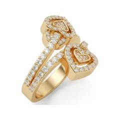 0.77 CTTW Open Heart Ring with Pave Split Shank in 10K Yellow Gold thumbnail 2