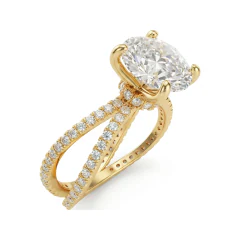 3.91 CTTW Round Solitaire Engagement Ring | Pave Split Shank in 10K Yellow Gold thumbnail 2