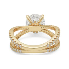 3.91 CTTW Round Solitaire Engagement Ring | Pave Split Shank in 10K Yellow Gold thumbnail 3