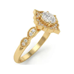 0.82 CTTW Milgrain Floral Halo Vintage Engagement Ring in 10K Yellow Gold thumbnail 2