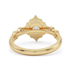 0.82 CTTW Milgrain Floral Halo Vintage Engagement Ring in 10K Yellow Gold thumbnail 3