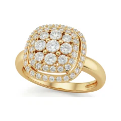 0.58 CTTW Cushion Halo Cluster Micro-Pave Engagement Ring in 10K Yellow Gold thumbnail 1