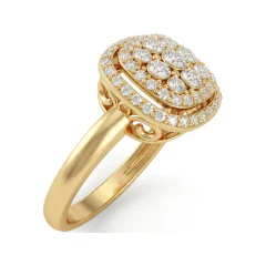 0.58 CTTW Cushion Halo Cluster Micro-Pave Engagement Ring in 10K Yellow Gold thumbnail 2