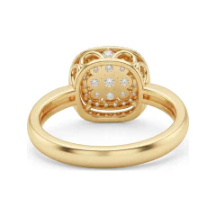 0.58 CTTW Cushion Halo Cluster Micro-Pave Engagement Ring in 10K Yellow Gold thumbnail 3