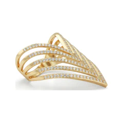 0.58 CTTW Multi-Row Chevron Pave Ring | V-Shape Ring in 10K Yellow Gold thumbnail 2