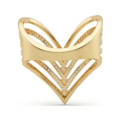 0.58 CTTW Multi-Row Chevron Pave Ring | V-Shape Ring in 10K Yellow Gold thumbnail 3
