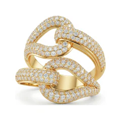 1.21 CTTW Pave Diamond Love Knot Cocktail Ring in 10K Yellow Gold thumbnail 1