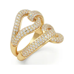 1.21 CTTW Pave Diamond Love Knot Cocktail Ring in 10K Yellow Gold thumbnail 2
