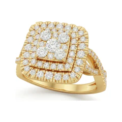 0.85 CTTW Square Cluster Double Halo Ring with Twisted Rope Shank in 10K Yellow Gold thumbnail 1
