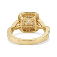 0.85 CTTW Square Cluster Double Halo Ring with Twisted Rope Shank in 10K Yellow Gold thumbnail 3