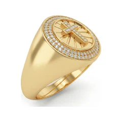 0.23 CTTW Mens Cross Signet Ring | Micro-Pave in 10K Yellow Gold thumbnail 2